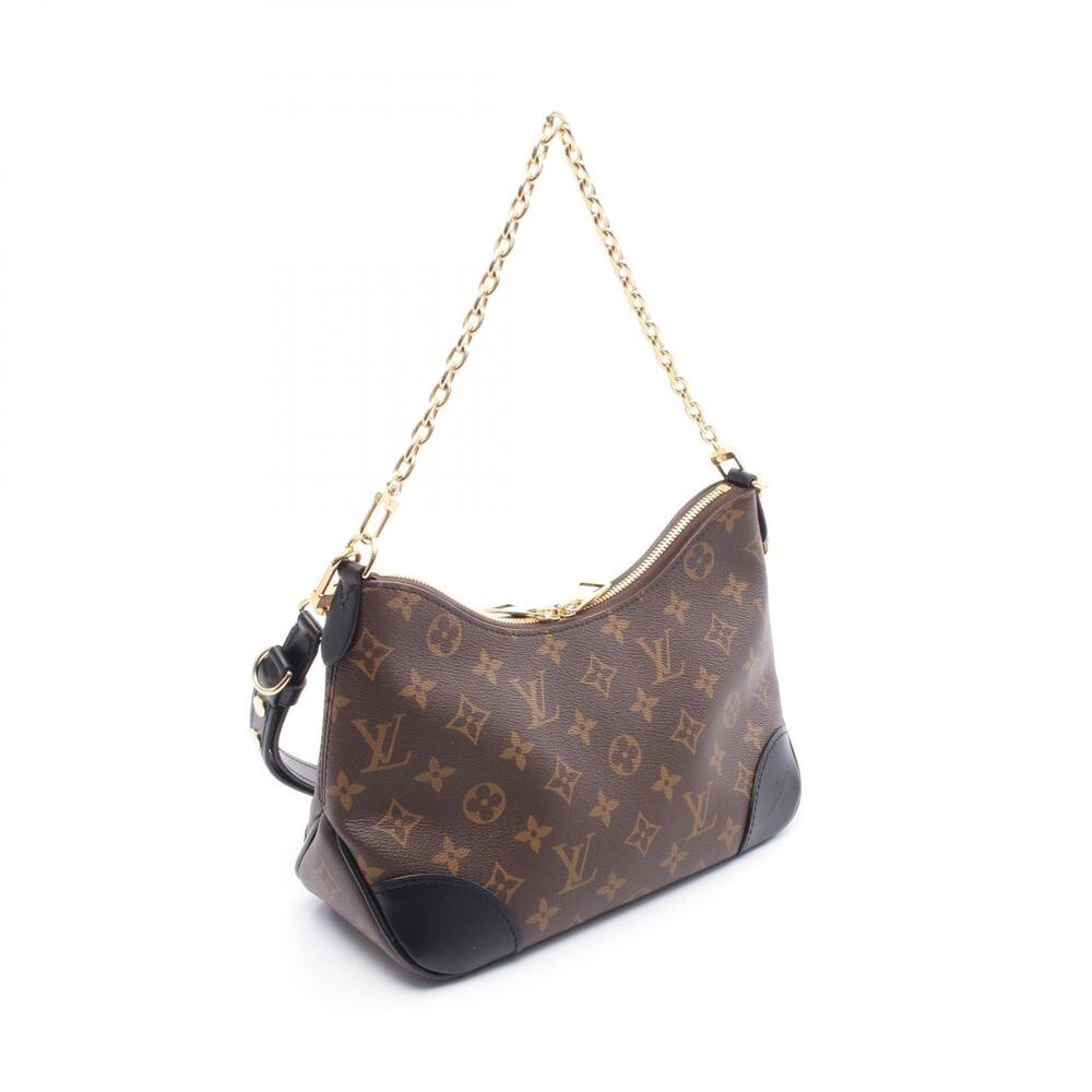 Louis Vuitton Monogram Leather Black Brown Boulogne Handbag Canvas NM